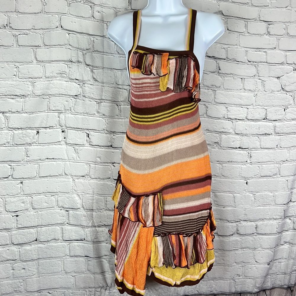 Missoni dress mini ruffles criss cross straps orange yellow brown size 40